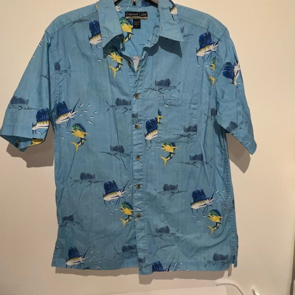 Casual Life Men's Multicolor 100% Cotton Short Sleeve Button Up‎ Shirt Large